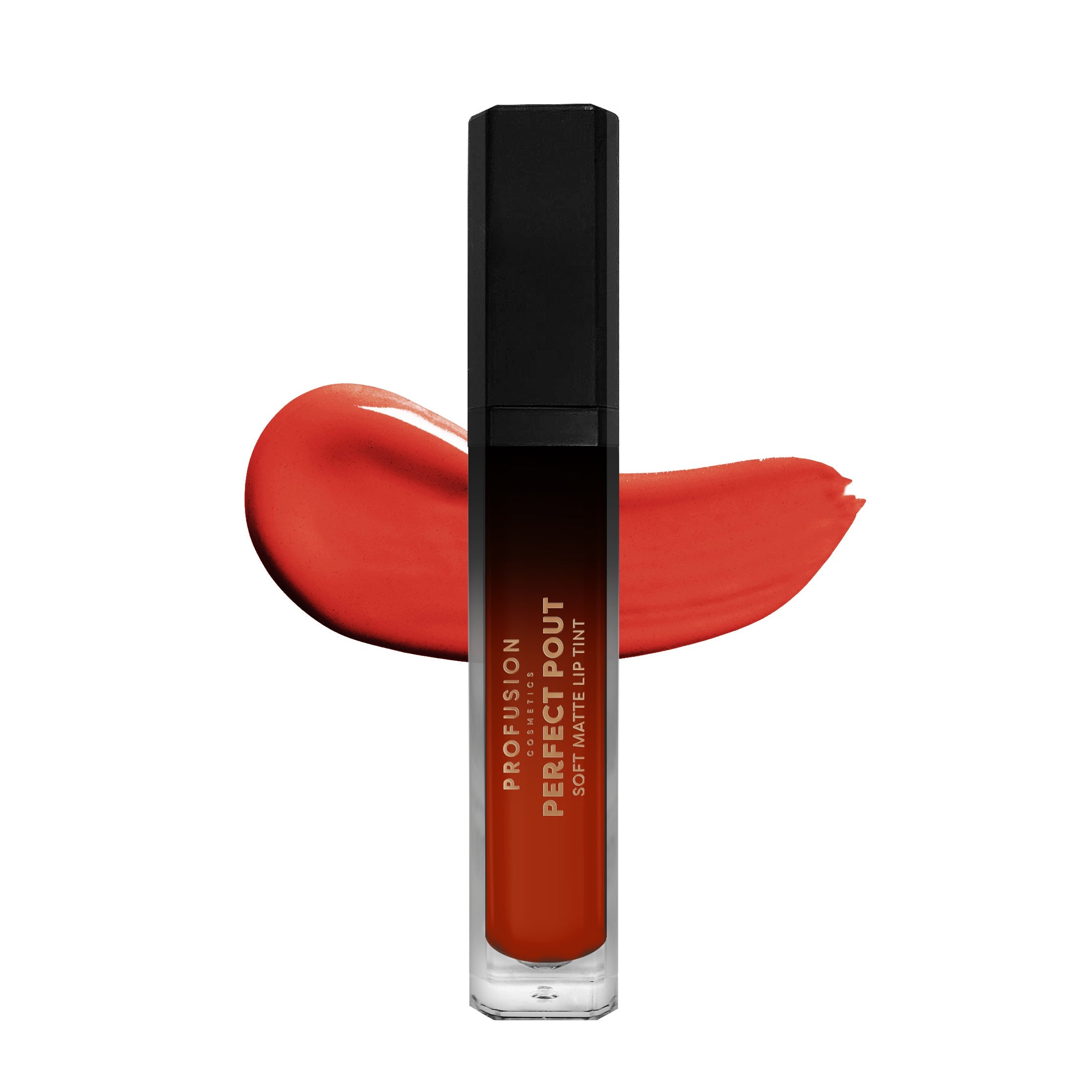 Profusion Cosmetics Perfect Pout Soft Matte Lip Tint applied on lips, showcasing smooth, vibrant, and matte finish.
