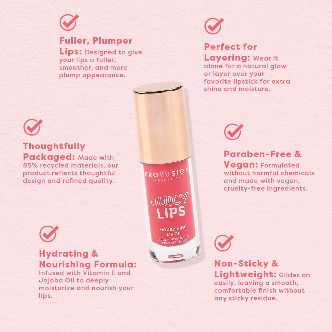 Profusion Cosmetics Juicy Lips in Radiant Rose, close-up of vibrant pink lip gloss on smooth lips.