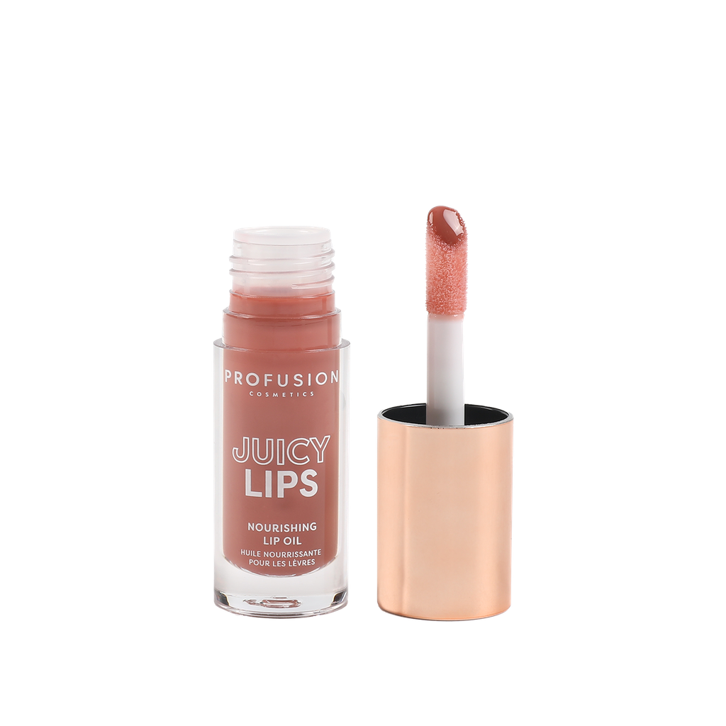 Profusion Cosmetics Juicy Lips in Radiant Rose showing a close-up of vibrant, glossy pink lips with a smooth finish.