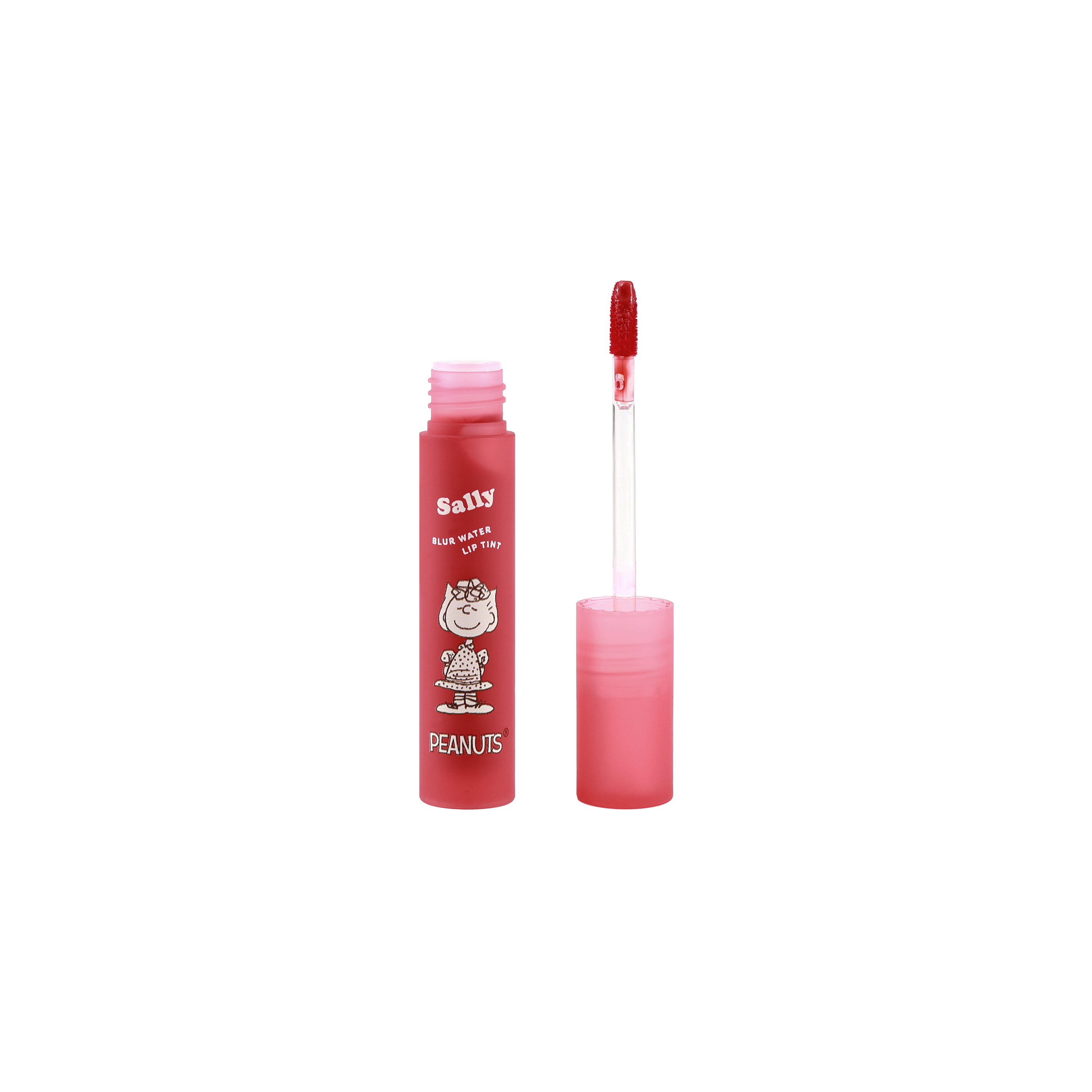 Profusion Cosmetics Peanuts 75th Blur Water Lip Tint applied on lips, showcasing a soft, colorful lip makeup look.