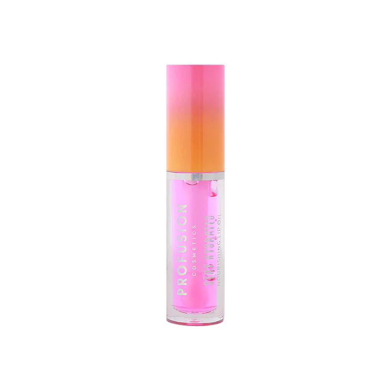 Profusion Cosmetics Stay Hydrating Nourishing Lip Oil on lips, showcasing a glossy, smooth finish with natural shine.