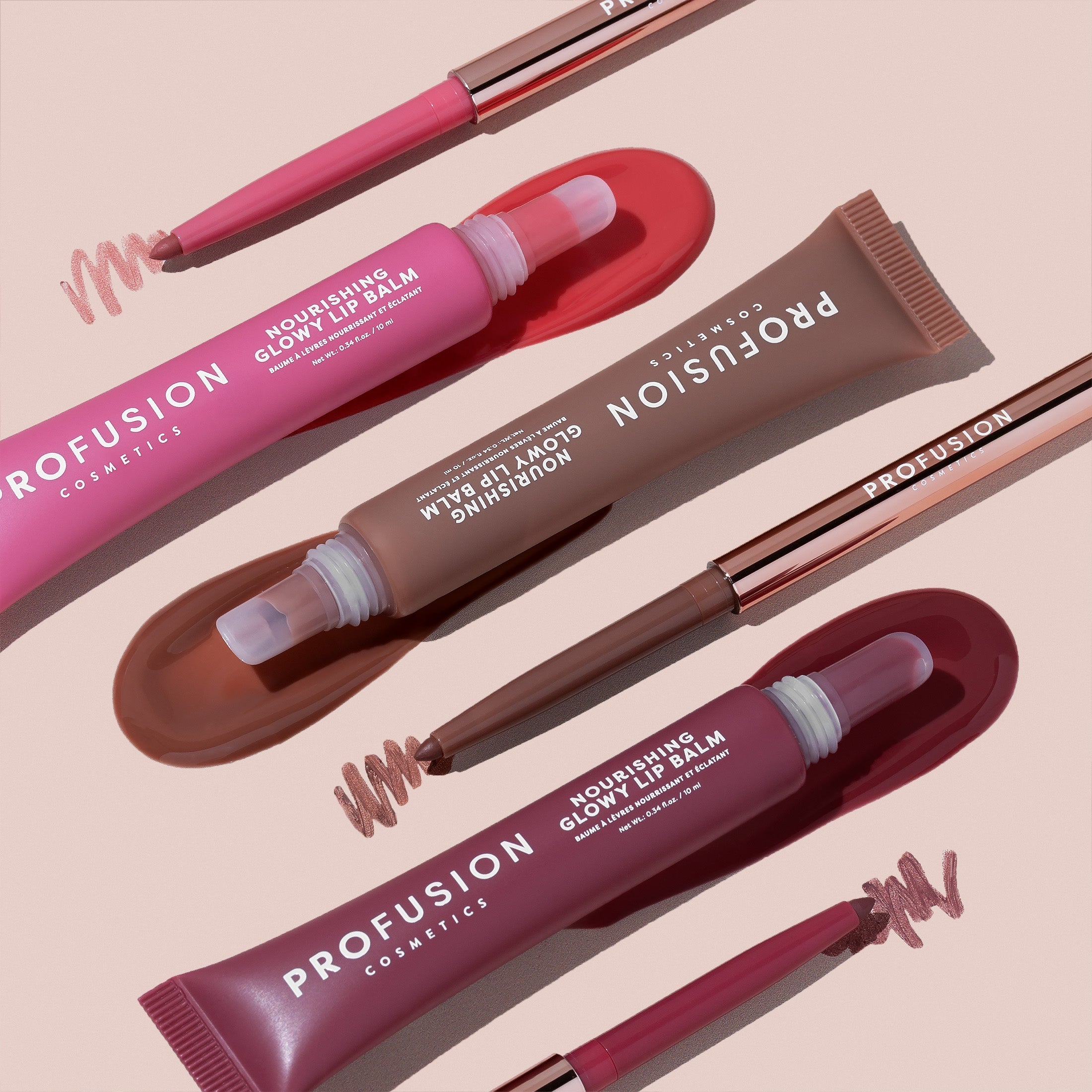 Profusion Cosmetics Lip Treat Duo with soft matte lip liner and nourishing glowy lip balm, featuring cappuccino kiss shades.