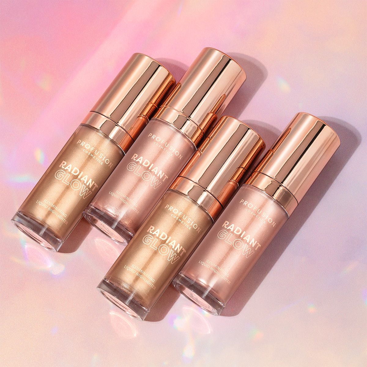 Profusion Cosmetics Radiant Glow illuminating liquid highlighter in champagne shade, with a smooth, luminous finish.