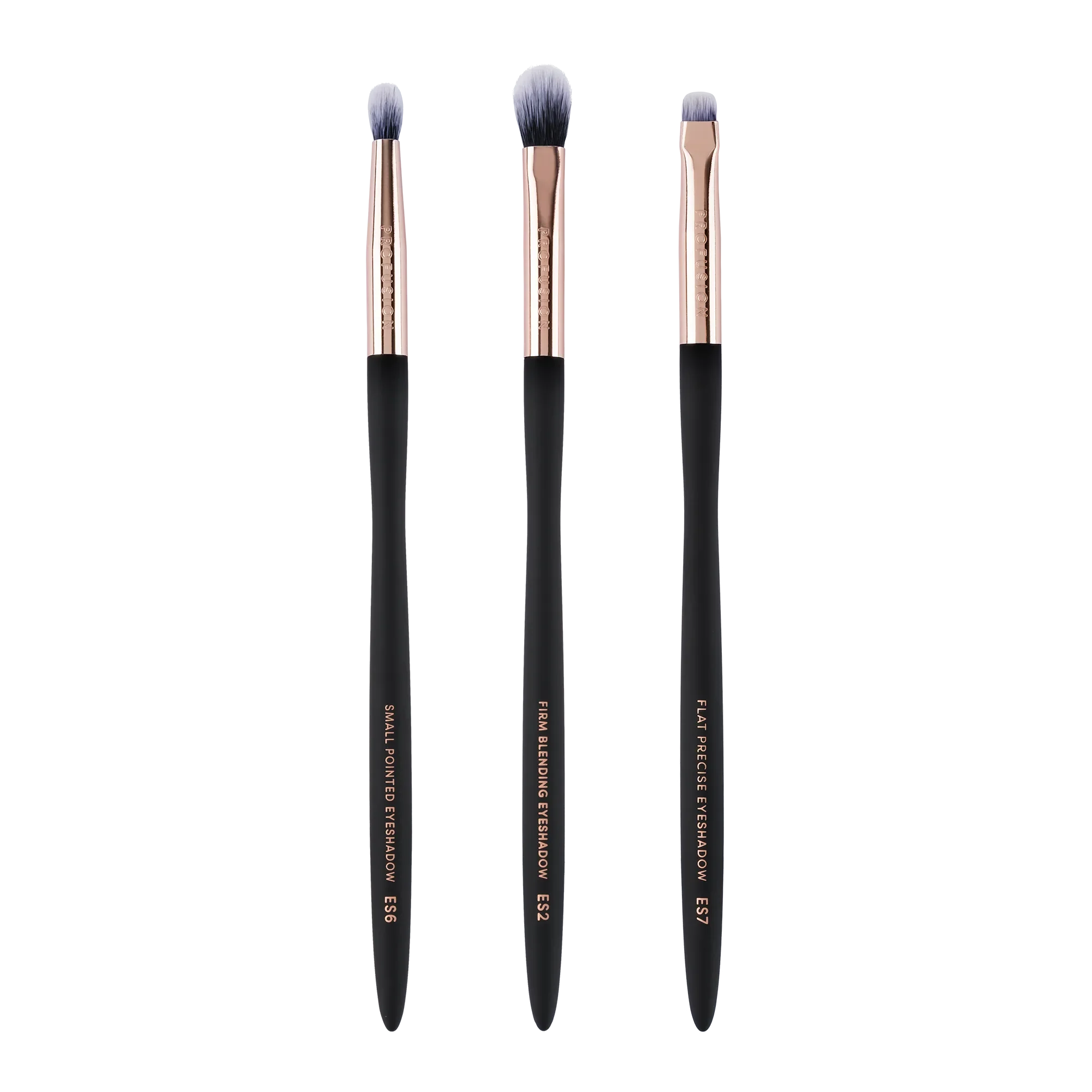 Profusion Cosmetics Artistry Eye Essentials 3-piece makeup brush set with soft, precise brushes for eye makeup application.