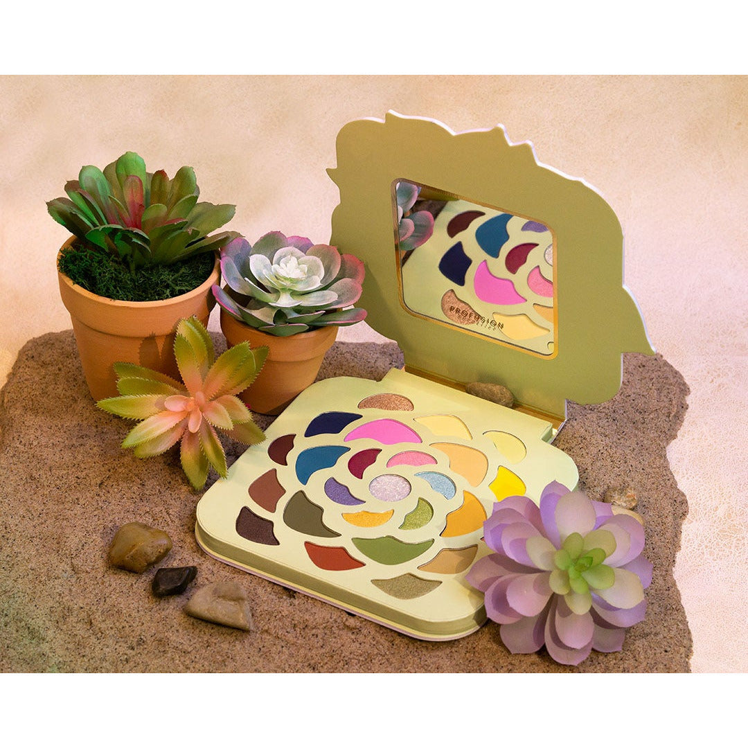 Set of makeup brushes from Profusion Cosmetics paired with the Desert Sage 25-shade palette for versatile eye and face makeup application.