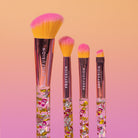 Profusion Cosmetics It's a Vibe Feel the Beat 4-piece face and eye makeup brush set displayed with brushes arranged neatly.