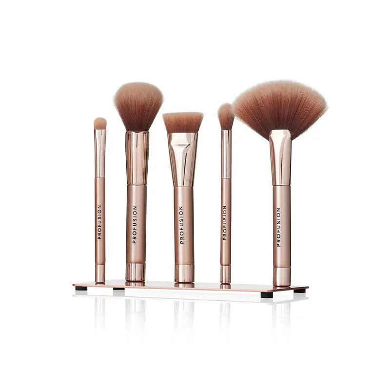 Profusion Cosmetics Magnetix display stand with eyeshadow makeup brushes arranged neatly on a clear acrylic stand.