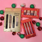 Crimson Gel Nails 4-piece nail polish set with top coat by Profusion Cosmetics, featuring vibrant red gel nail polishes.