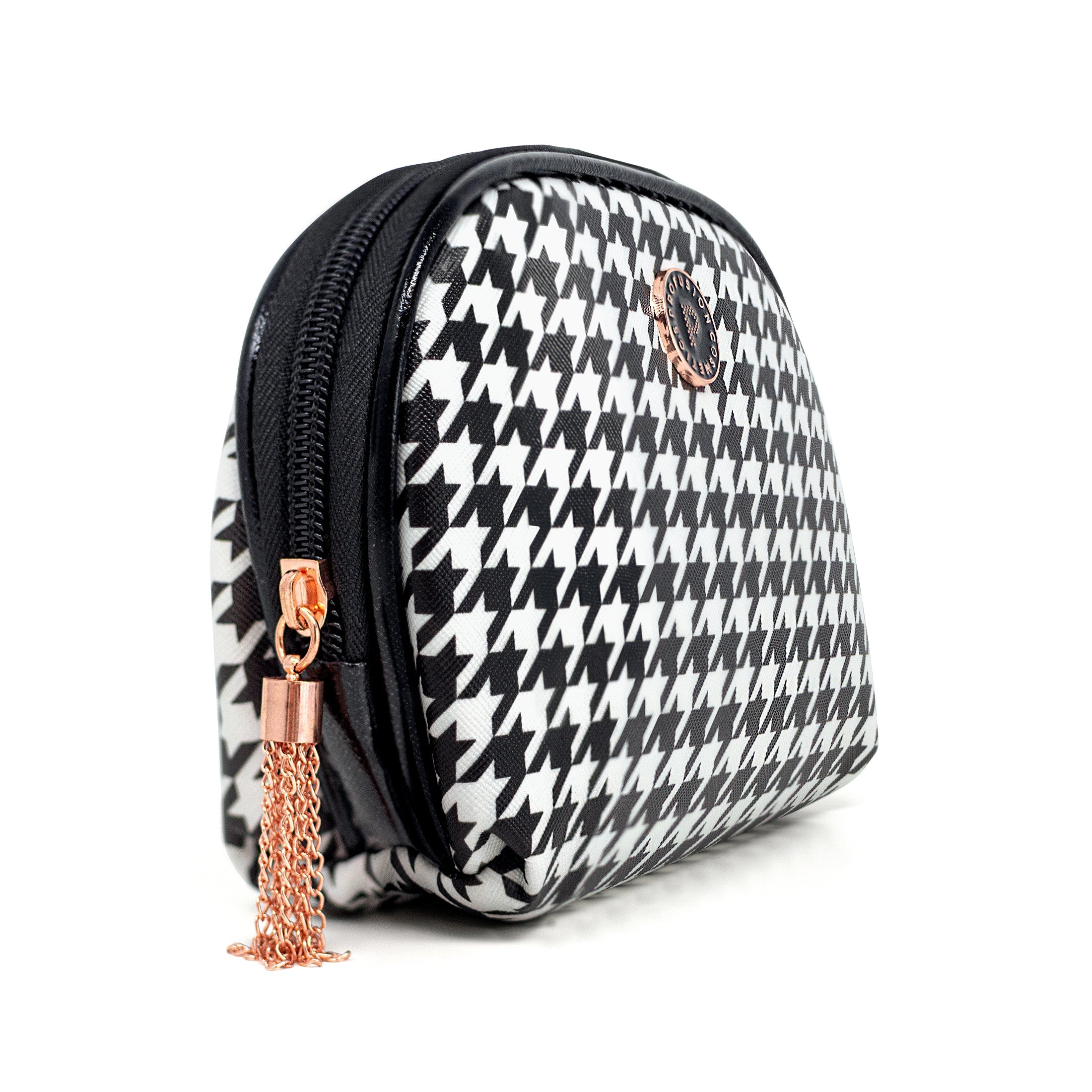 Profusion Cosmetics Beverly Hills makeup bag with tools, featuring a sleek black design and multiple compartments for organizing beauty essentials.
