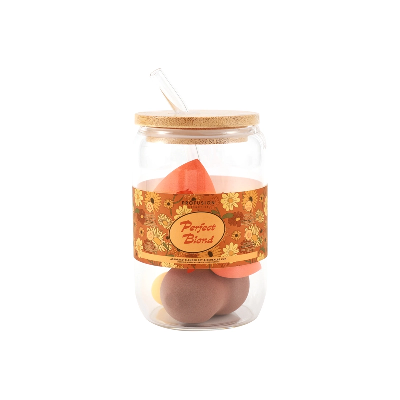 Profusion Cosmetics Pumpkin Spice Perfect Blend Sponge Set with reusable cup, ideal for makeup application and blending.
