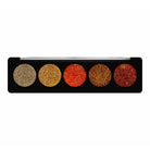 Profusion Cosmetics GEMS Glitter Palette with vibrant shimmering eyeshadows in jewel tones, displayed in an open palette.