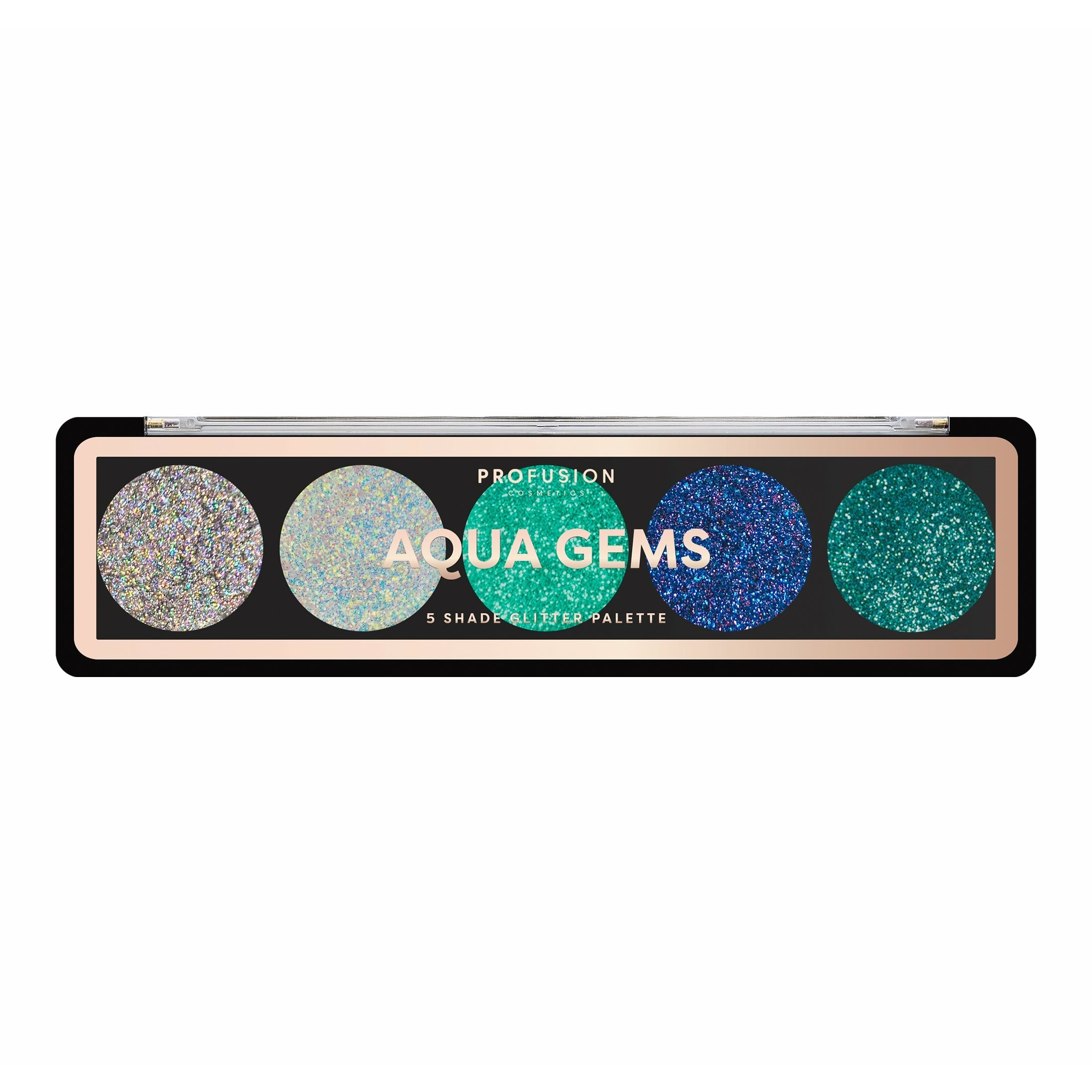 Profusion Cosmetics GEMS Glitter Palette featuring vibrant, sparkling eyeshadows in jewel-toned shades for bold eye looks.