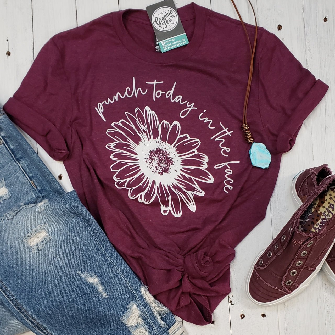 Unisex graphic t-shirt featuring bold "Punch Today In The Face" design by The Graphic Tee, casual apparel for everyday wear.