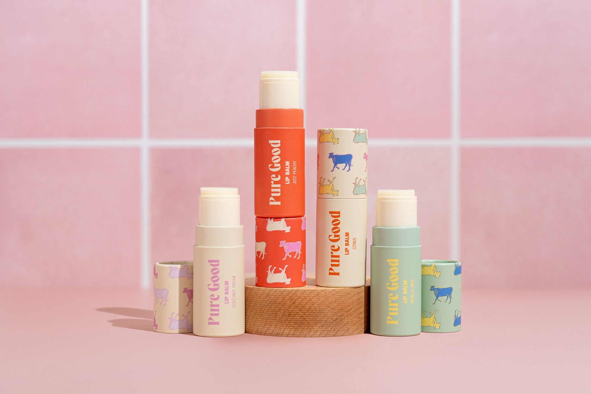 Pure Good LLC citrus tallow lip balm showing a natural, smooth balm stick with citrus scent and packaging.