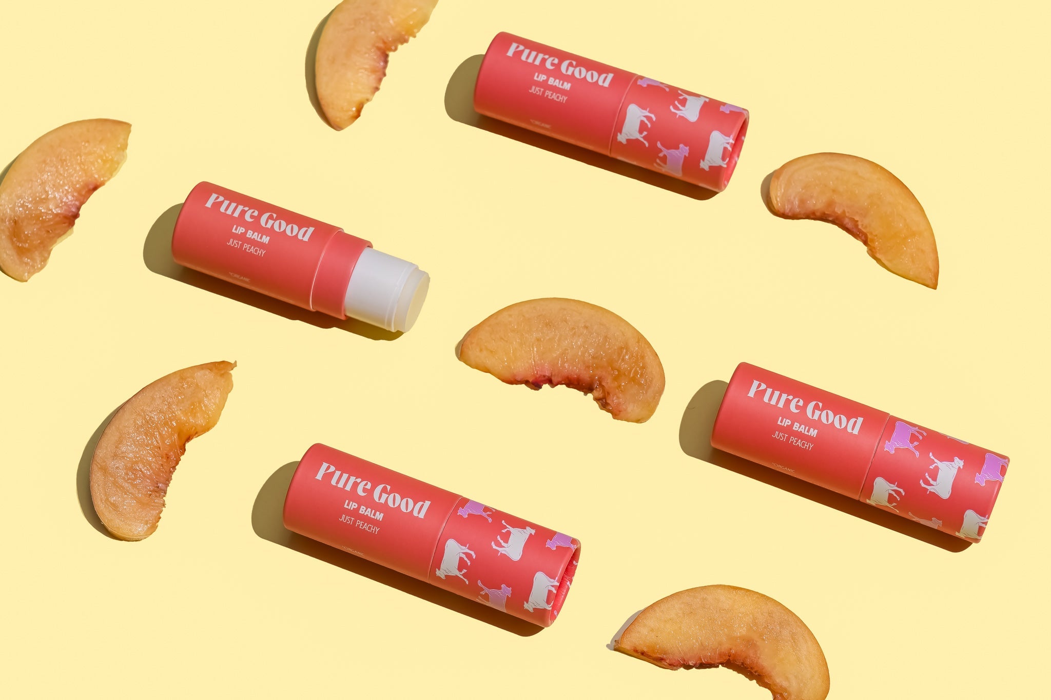 Pure Good LLC Tallow Lip Balm with citrus flavor showing a natural lip balm tube and fresh citrus slices.