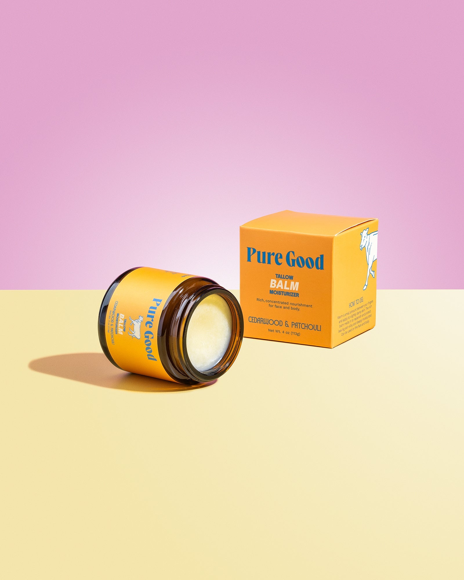 Whipped Cedarwood and Patchouli Tallow Balm by Pure Good LLC in a 4 oz jar, showcasing a smooth, natural balm for firming and balancing skin.
