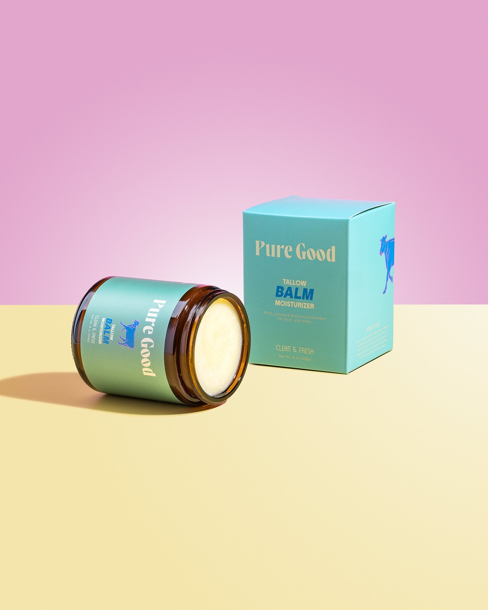 Whipped Tallow Balm by Pure Good LLC in a jar, designed for cleansing and calming acne-prone skin with a fresh, clean appearance.