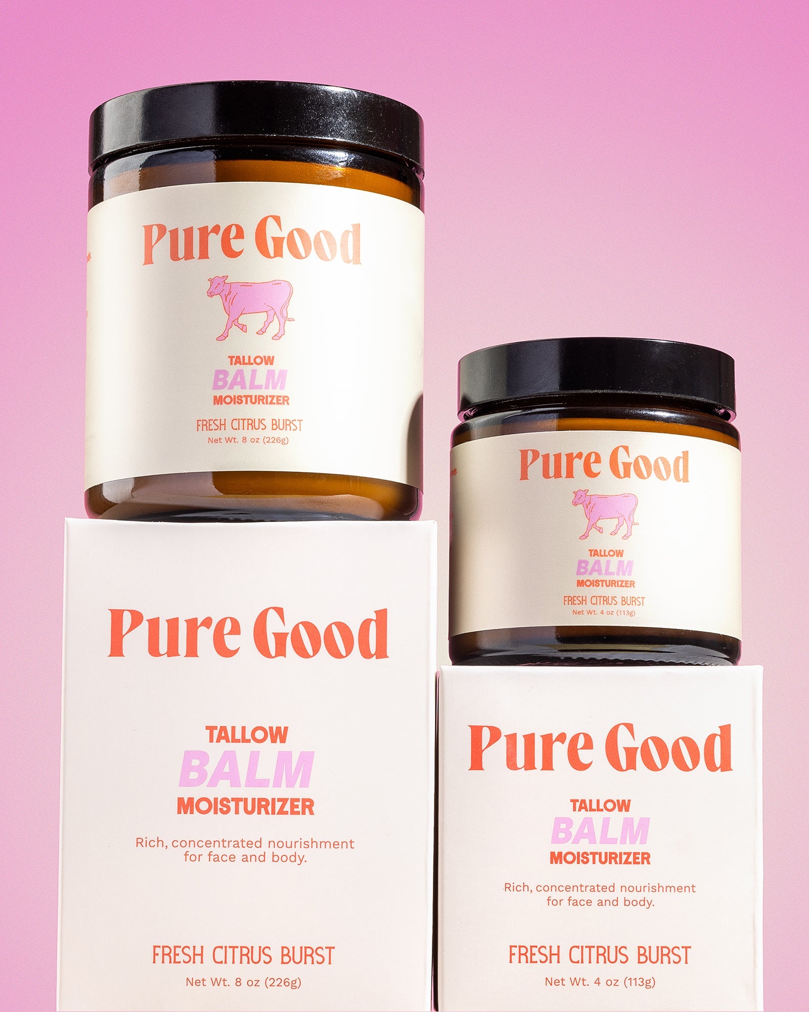 Whipped Citrus Burst Tallow Balm by Pure Good LLC in a 4 oz jar, showcasing fresh citrus scent and smooth, hydrating texture.