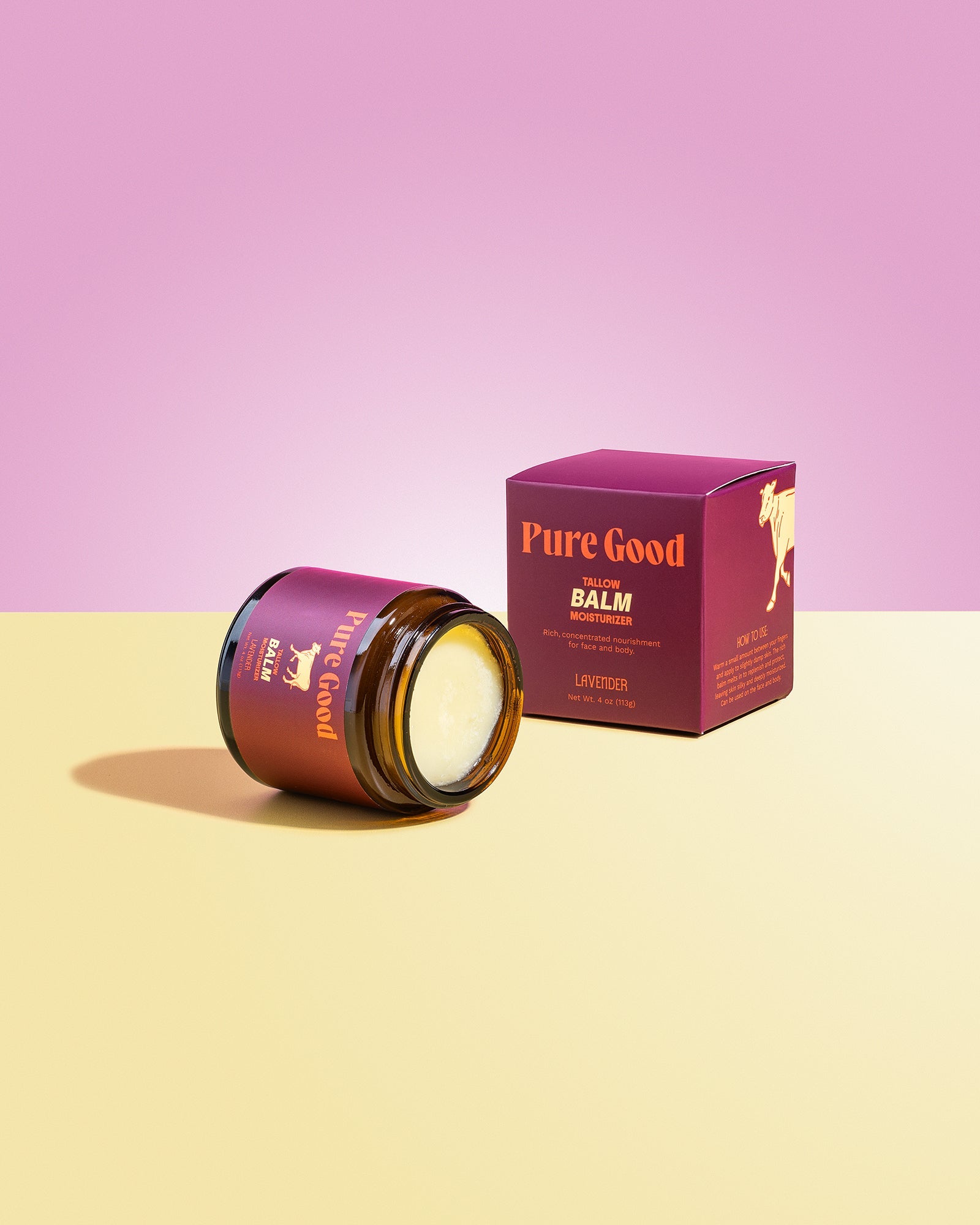 Whipped Lavender Tallow Balm by Pure Good LLC in a 4 oz jar, showcasing a calming, restoring skincare product with lavender scent.