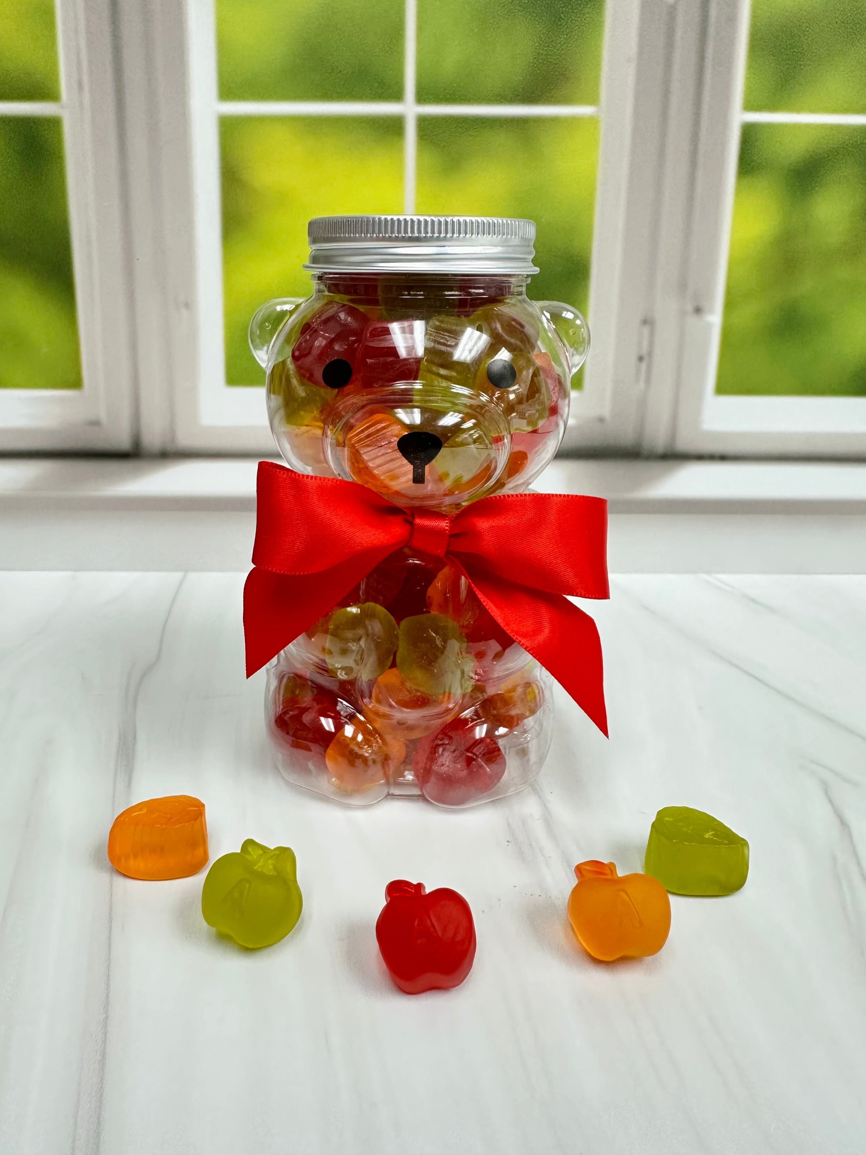 Spring Bear gummy candies from Pure Sugar Candy featuring a bear shape with apple and leaf-shaped gummies.