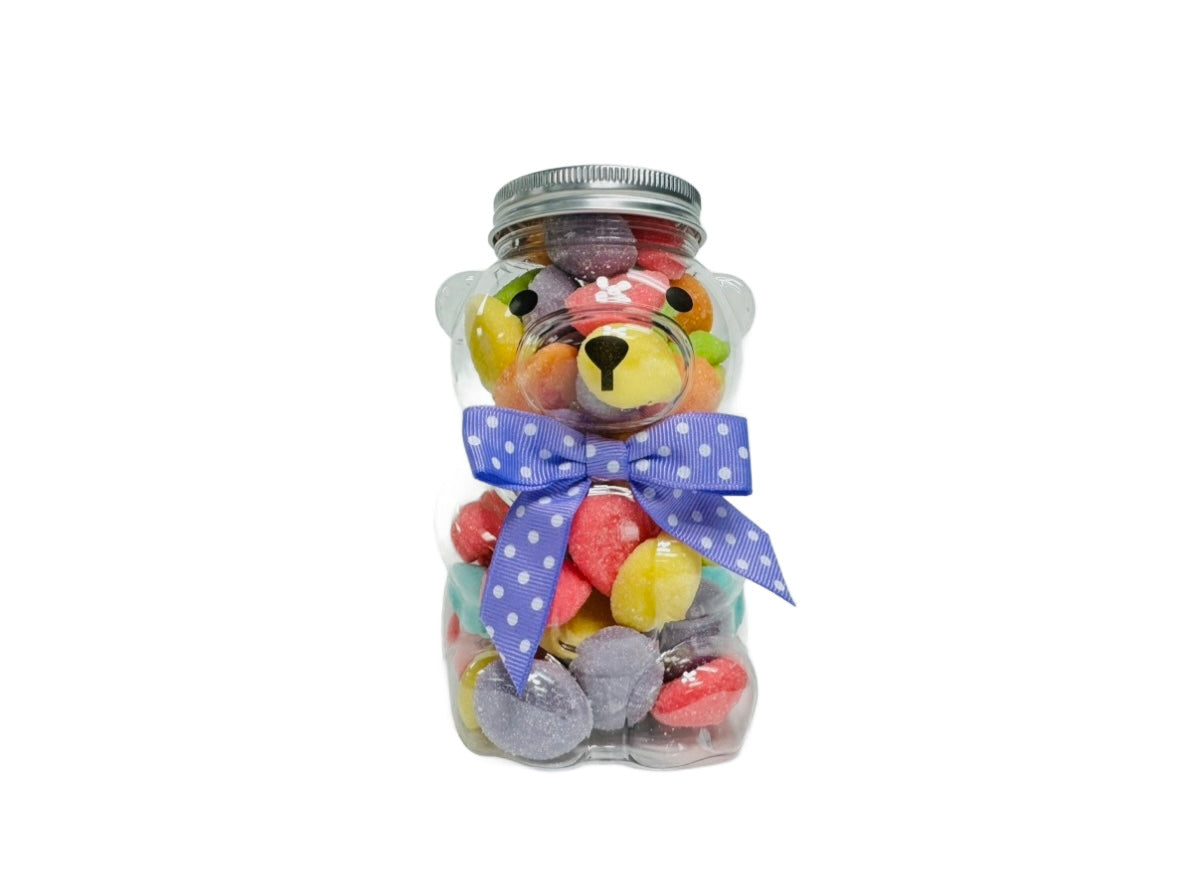 Spring Bear with Sanded Gummies from Pure Sugar Candy, colorful gummy bear candy with sugar coating, bright and playful appearance.