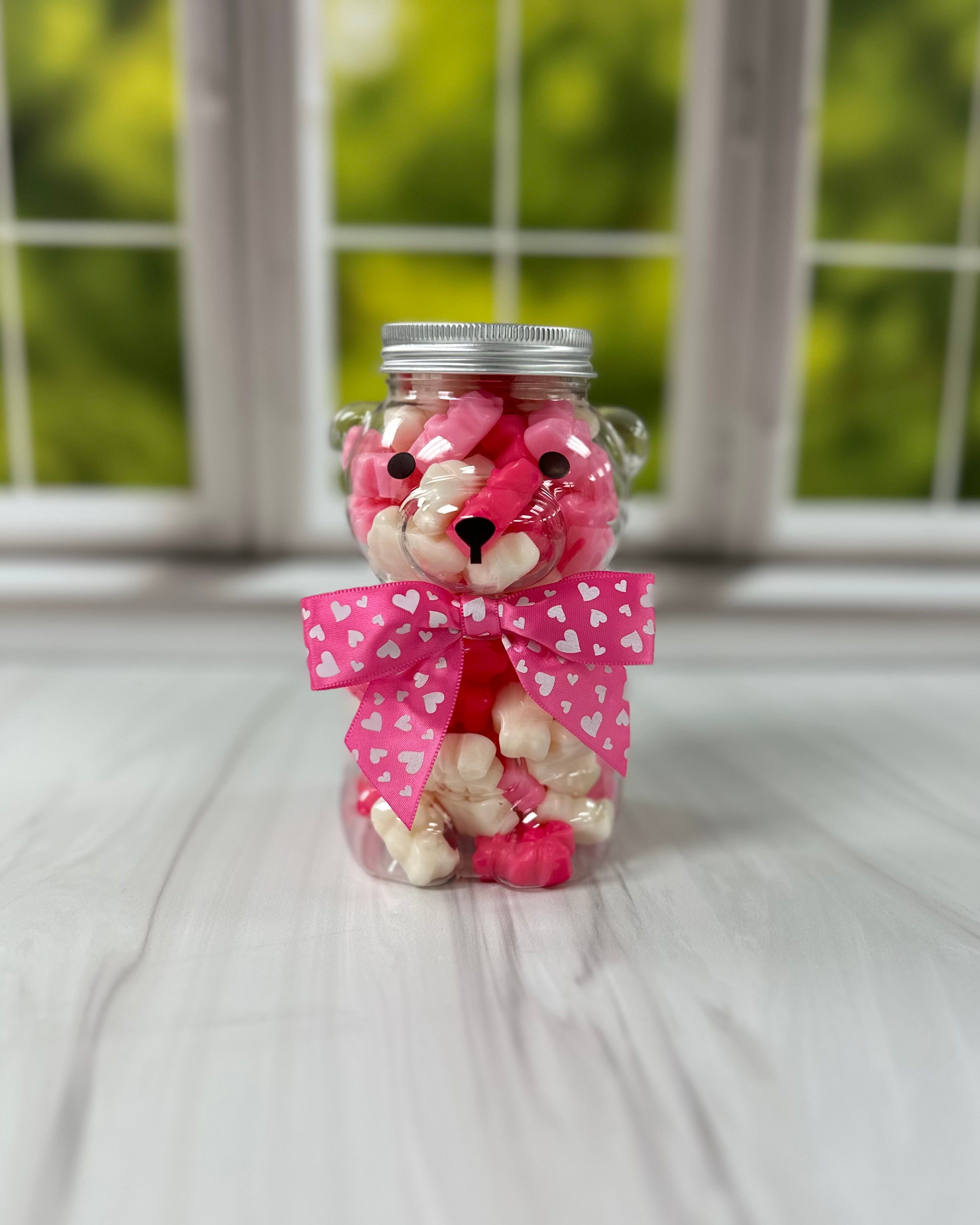 Pink and white Love Bear gummies from Pure Sugar Candy, colorful bear-shaped candies with a sweet, chewy texture.