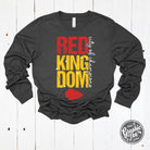 Dark grey heather long sleeve graphic tee from The Graphic Tee featuring a red Kingdom City of Champions design.