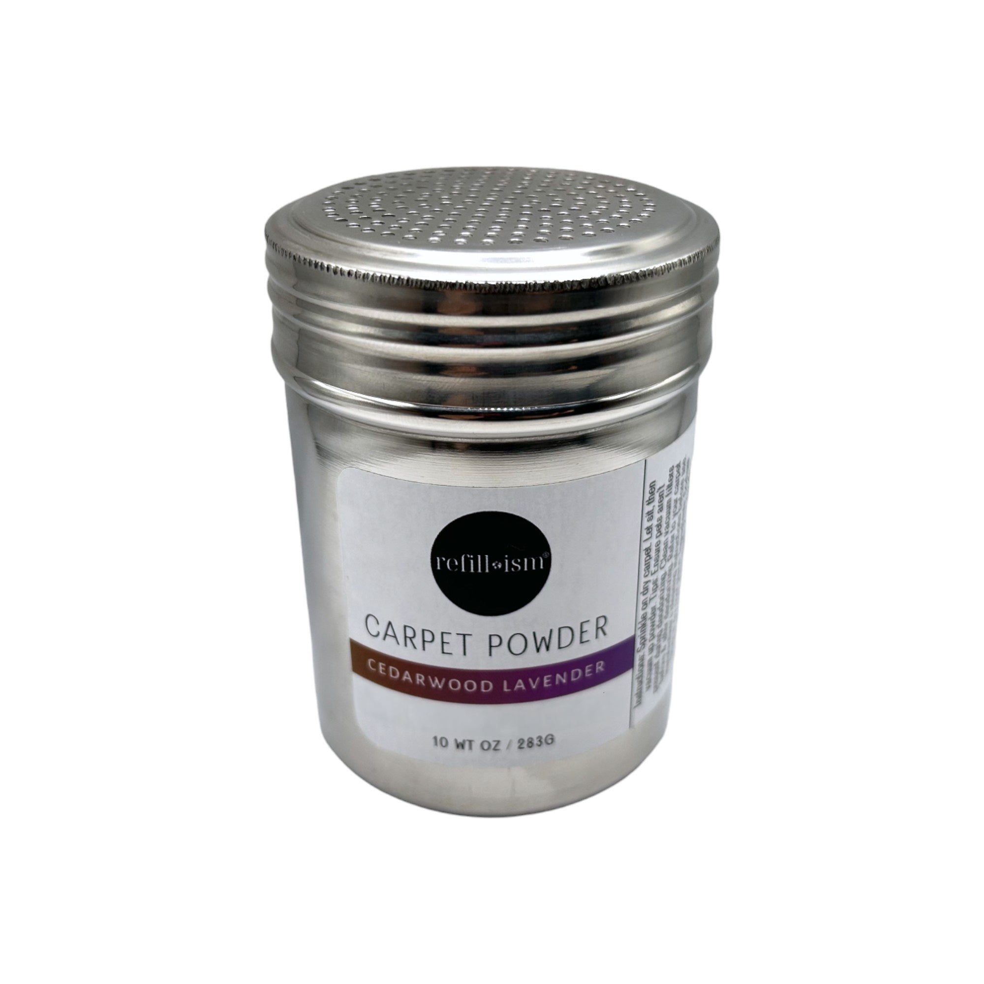 Refillism Cedarwood Lavender Carpet Powder, 10 oz, natural odor neutralizer for home and cleaning.