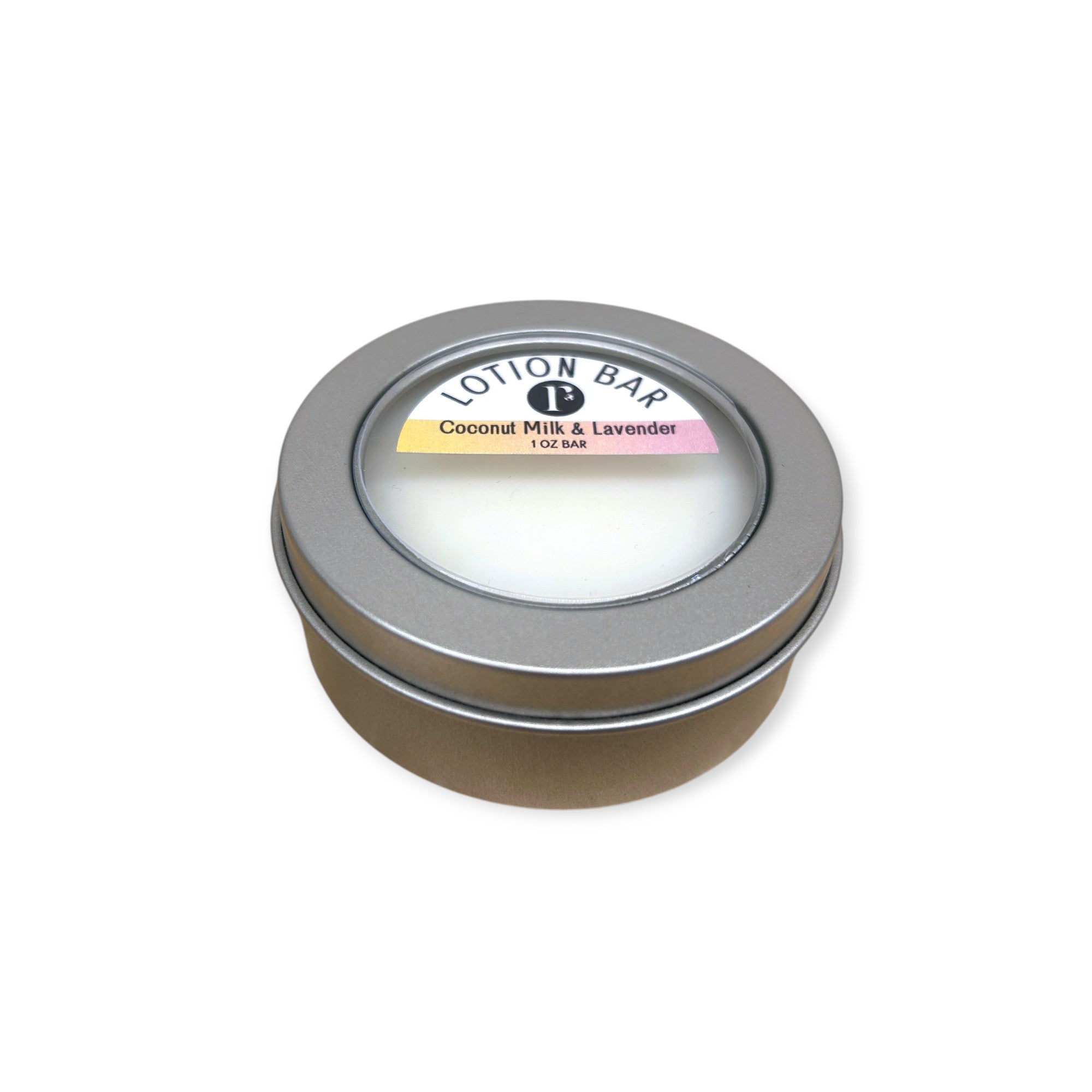Refillism coconut milk and lavender lotion bar in a tin, natural personal care product with soothing floral scent.