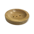 Wooden round soap dish from Refillism, designed for personal care, with a smooth, natural wood finish for bathroom use.