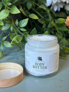 Sage & Stone Apothecary Maple Sugar Body Butter jar showing creamy, rich body moisturizer with maple sugar scent.
