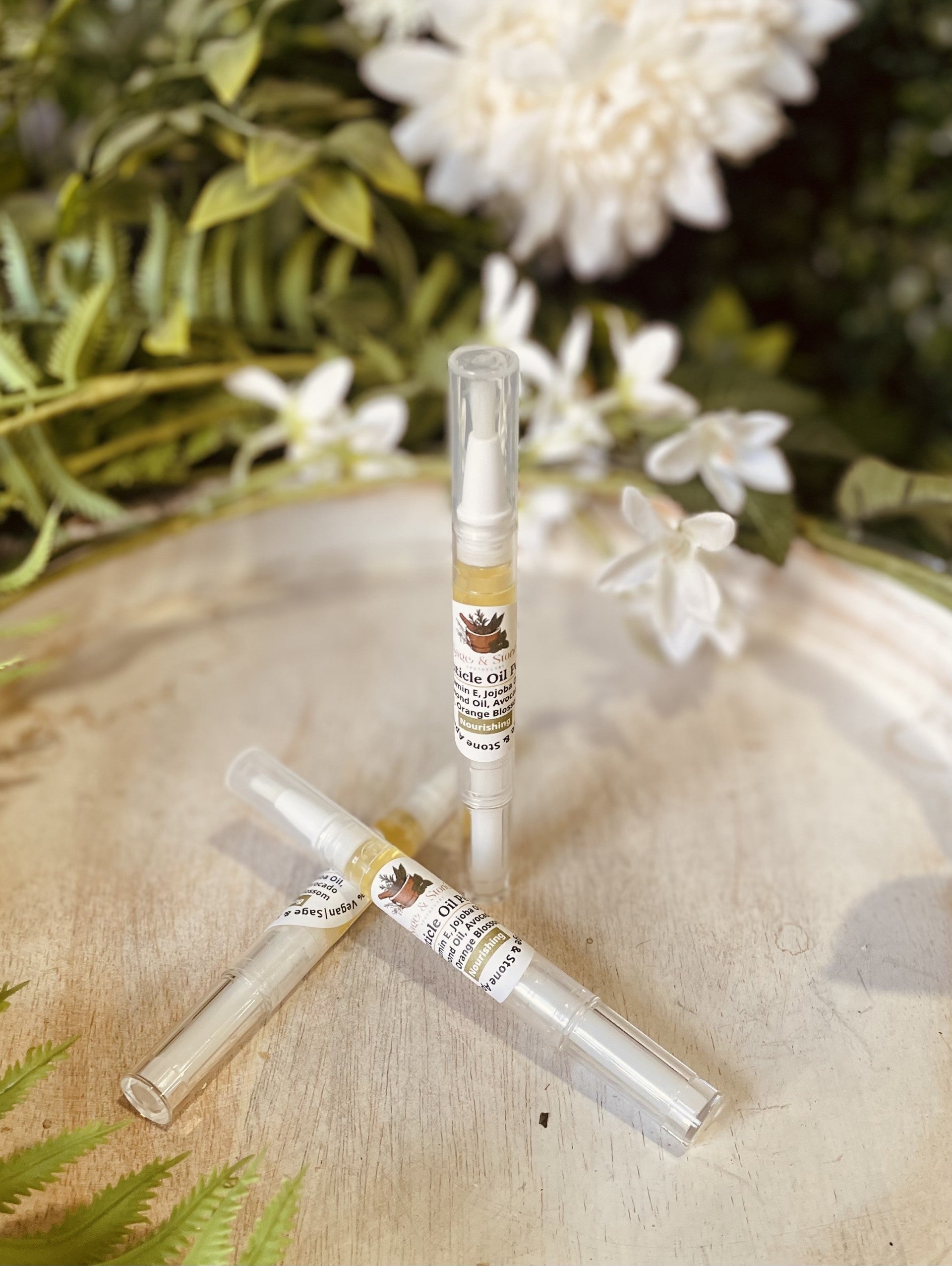 Sage & Stone Apothecary nourishing cuticle oil pen with sleek applicator for healthy, hydrated cuticles and nail care.