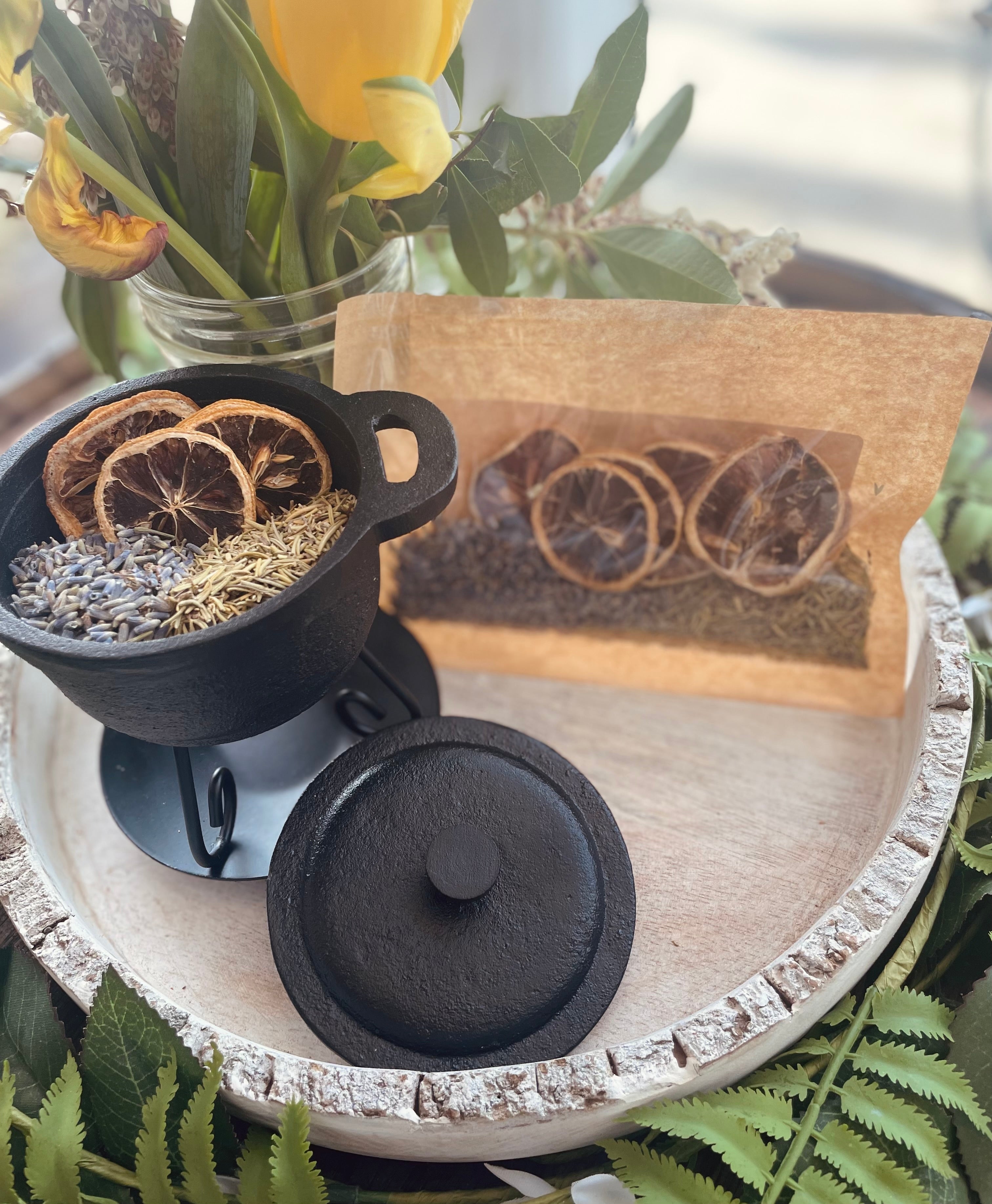 Sage & Stone Apothecary Happiness Simmer Pot Blend with dried herbs and botanicals for aromatic home fragrance.
