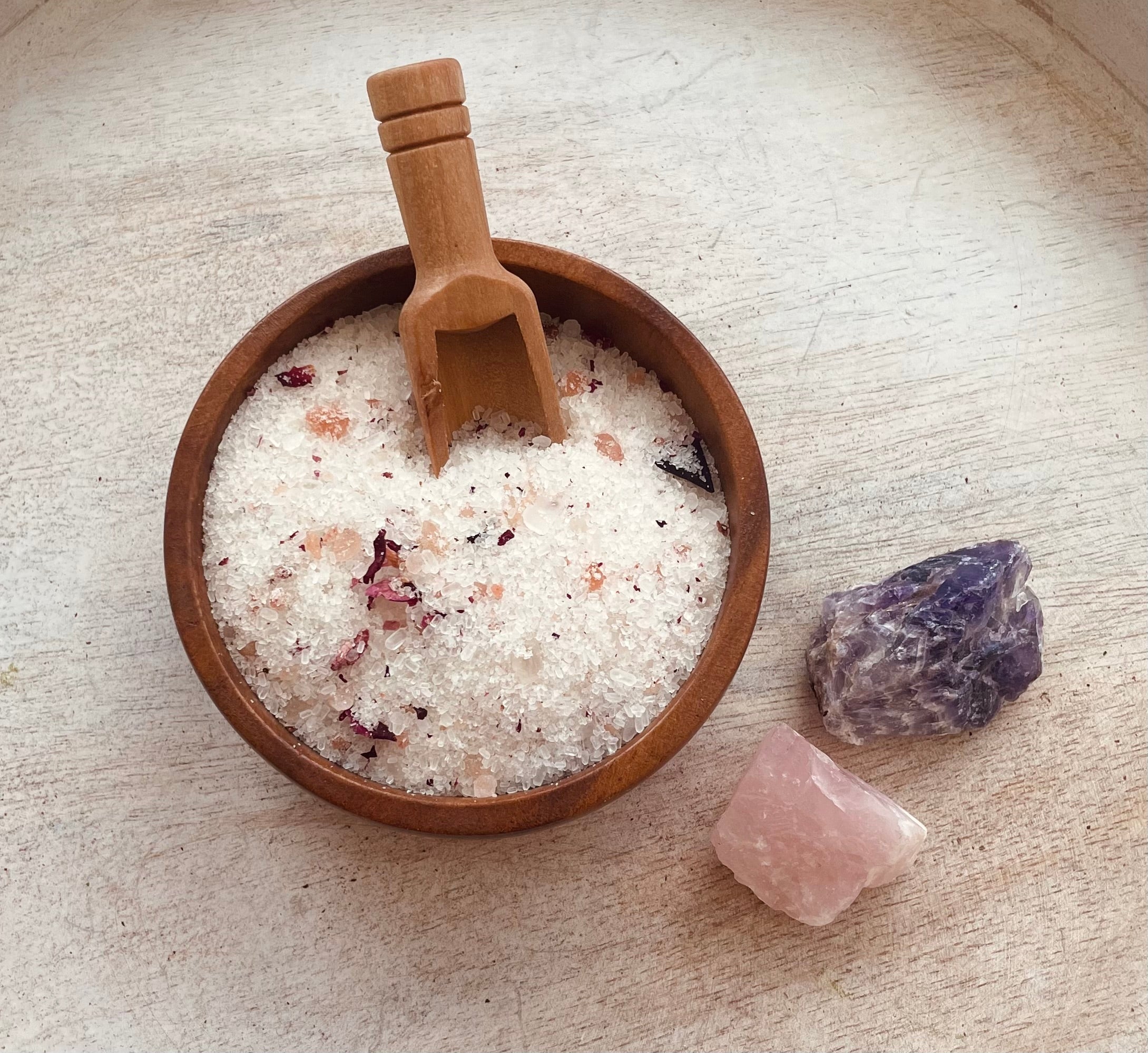 Ruby Rose bath salt tubes from Sage & Stone Apothecary with pink and white floral packaging, ideal for relaxing bath time.