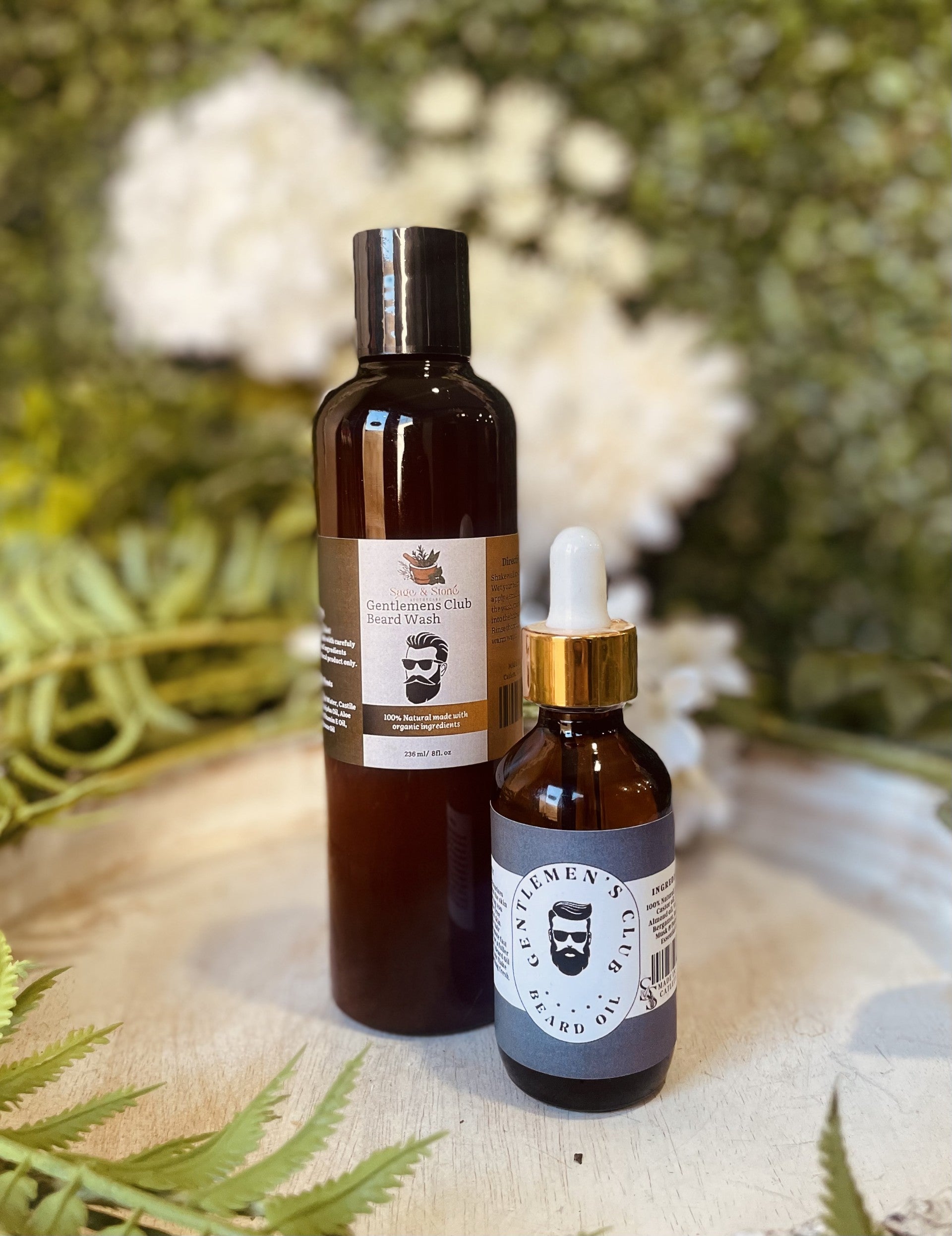 Gentlemen's Club Beard Wash by Sage & Stone Apothecary, a men’s beard cleansing product in a sleek bottle with label details visible.
