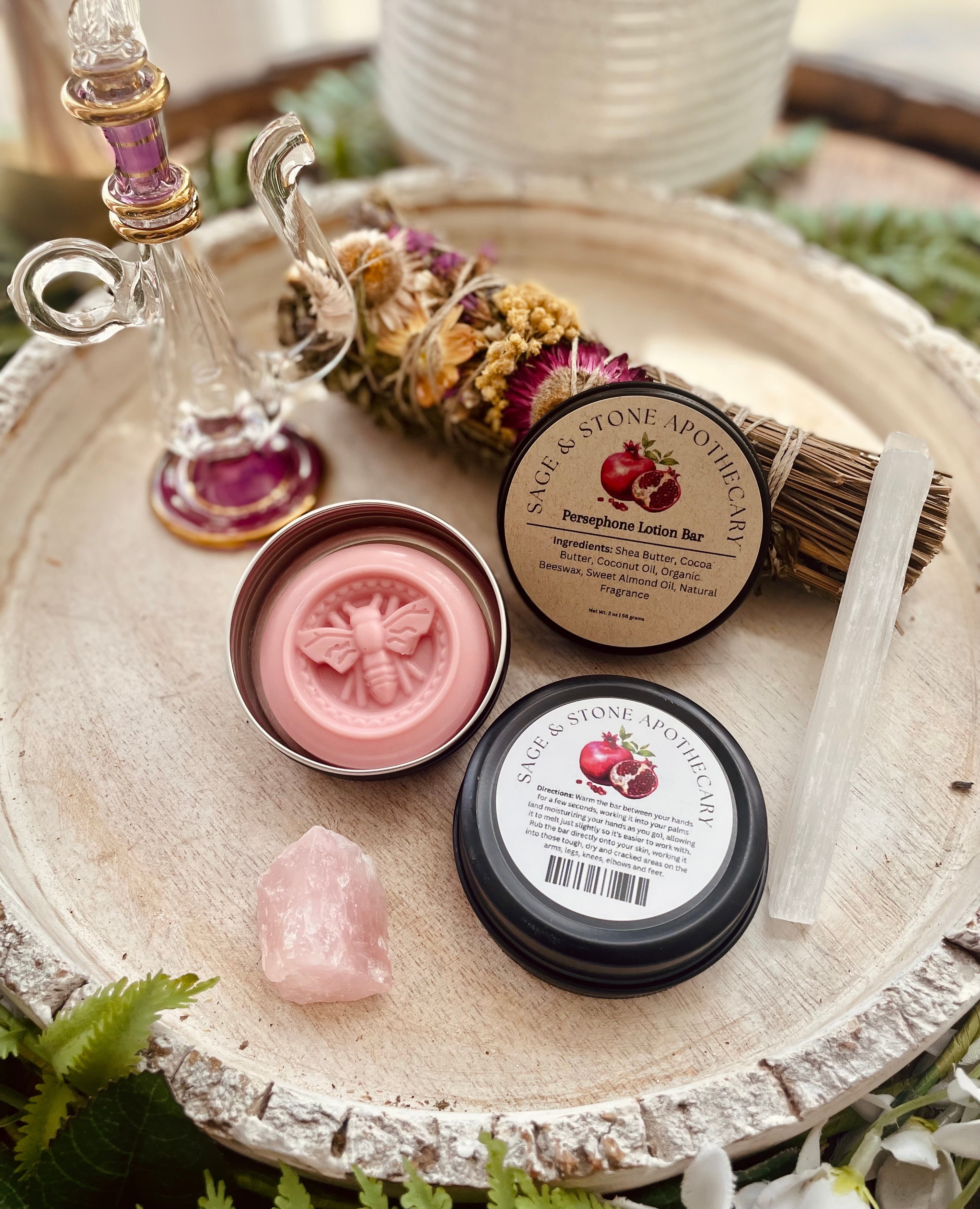 Sage & Stone Apothecary Persephone Lotion Bar, natural personal care and body wellness product in a sleek container.