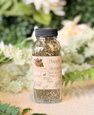 Sage & Stone Apothecary Happy Hormone Balance Tea in a 4 oz package, featuring herbal tea leaves for hormonal support.