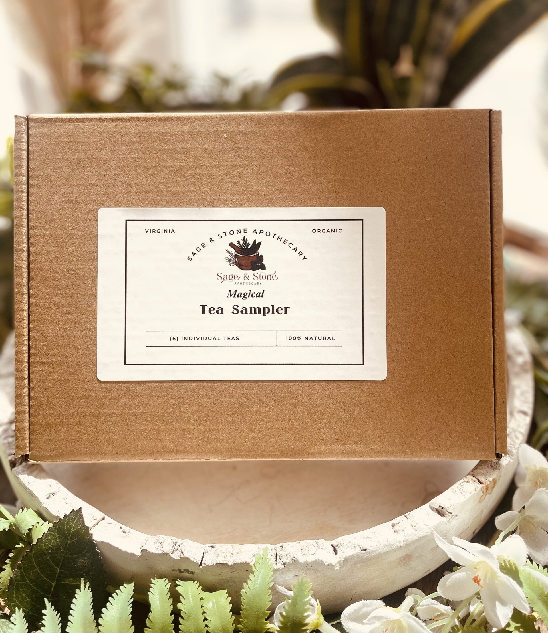 Sage & Stone Apothecary fruity tea sampler set with assorted tea infusions, perfect for kitchen magic and gift-giving.