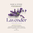 Lavender Healing Balm from Sage & Stone Apothecary, natural wellness balm in a small jar with a lavender flower on top.