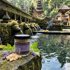 Shamans Dawn Spirit Spiritual Bath with Dead Sea Salt in a clear glass bowl, surrounded by natural elements for relaxation.