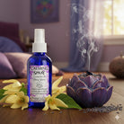 Shamans Dawn calming spray bottle held in hand, designed to promote relaxation and stress relief with natural ingredients.
