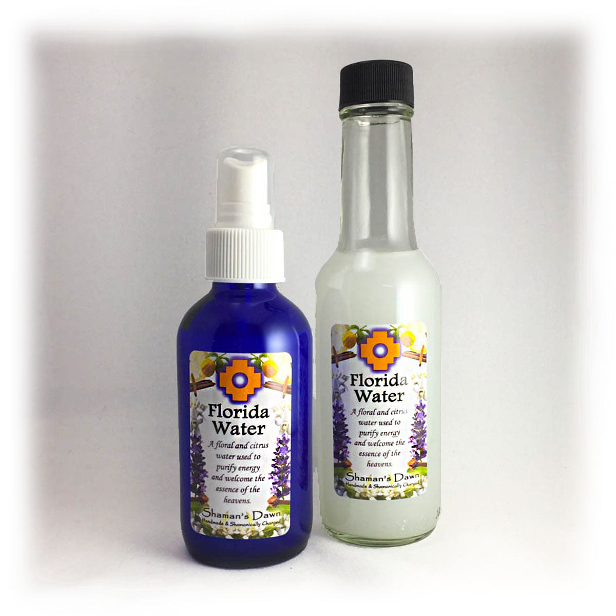 Shamans Dawn Florida Water spray bottle with clear liquid, traditional Agua de Florida spiritual and cleansing scent.