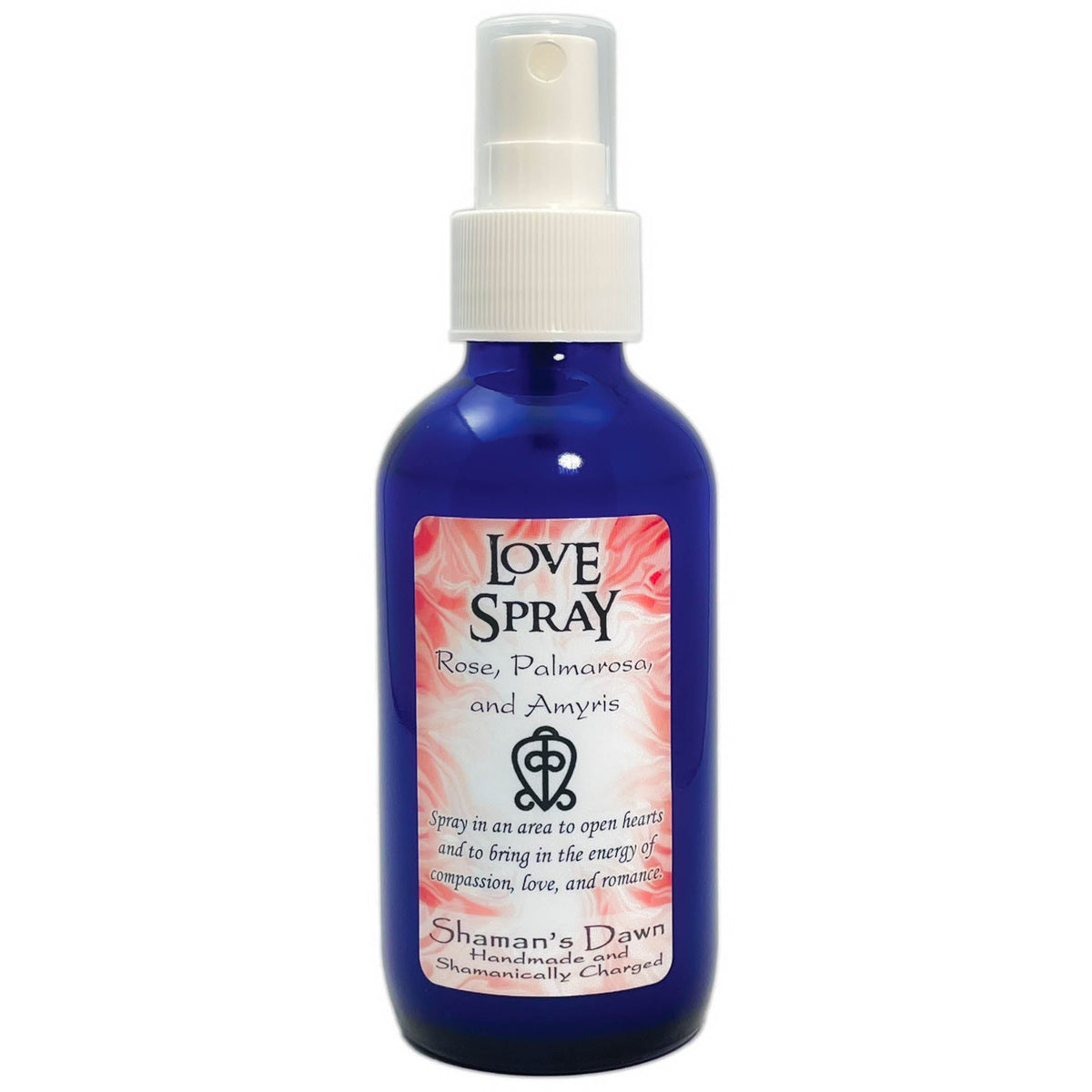 Silhouette of Shamans Dawn Love Spray bottle, a refreshing aromatic spray with elegant packaging design.