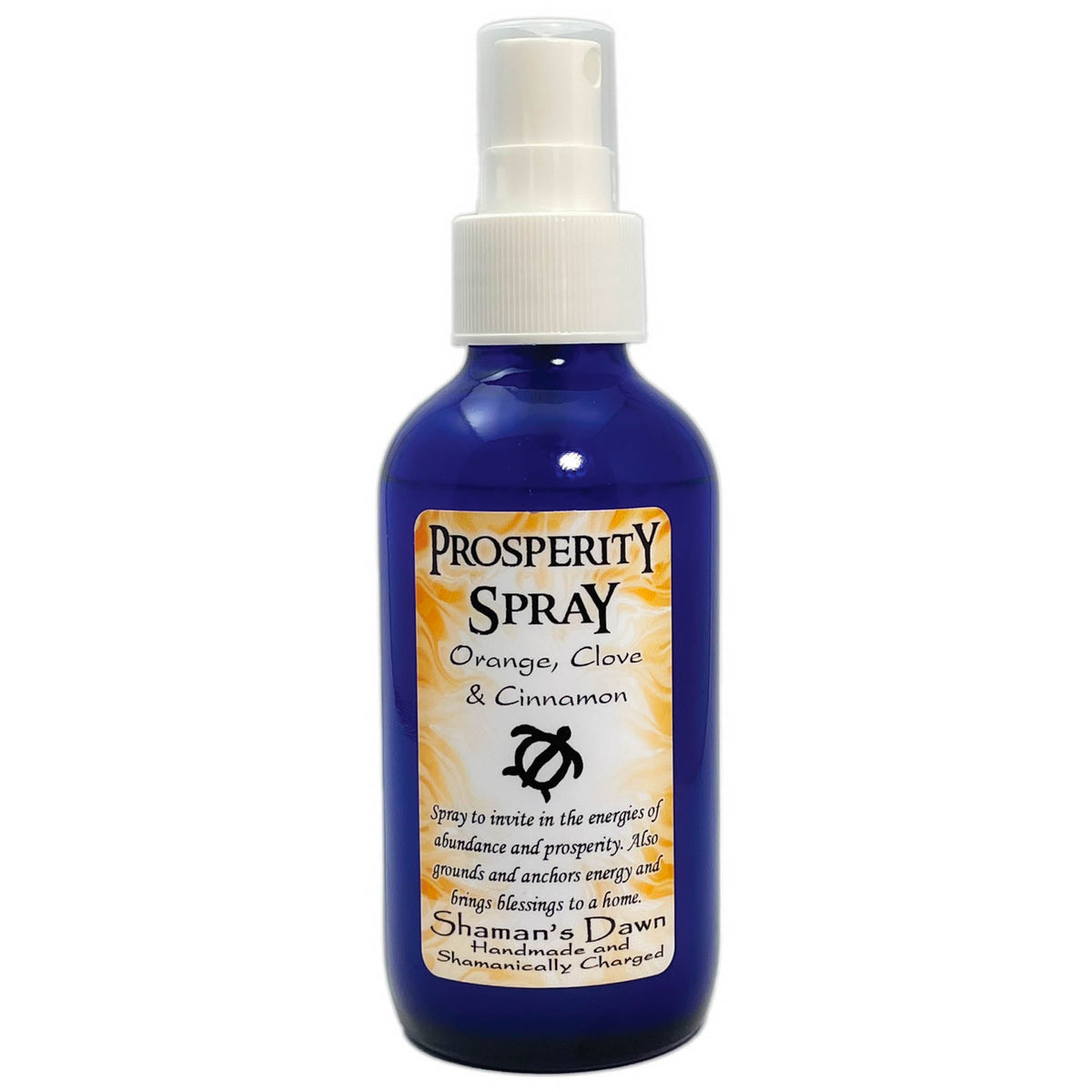 Silhouette image of Shamans Dawn Prosperity Spray, a spray product with a sleek bottle design, against a dark background.