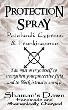 Shamans Dawn Protection Spray bottle with spray nozzle, designed for skin or fabric protection applications.