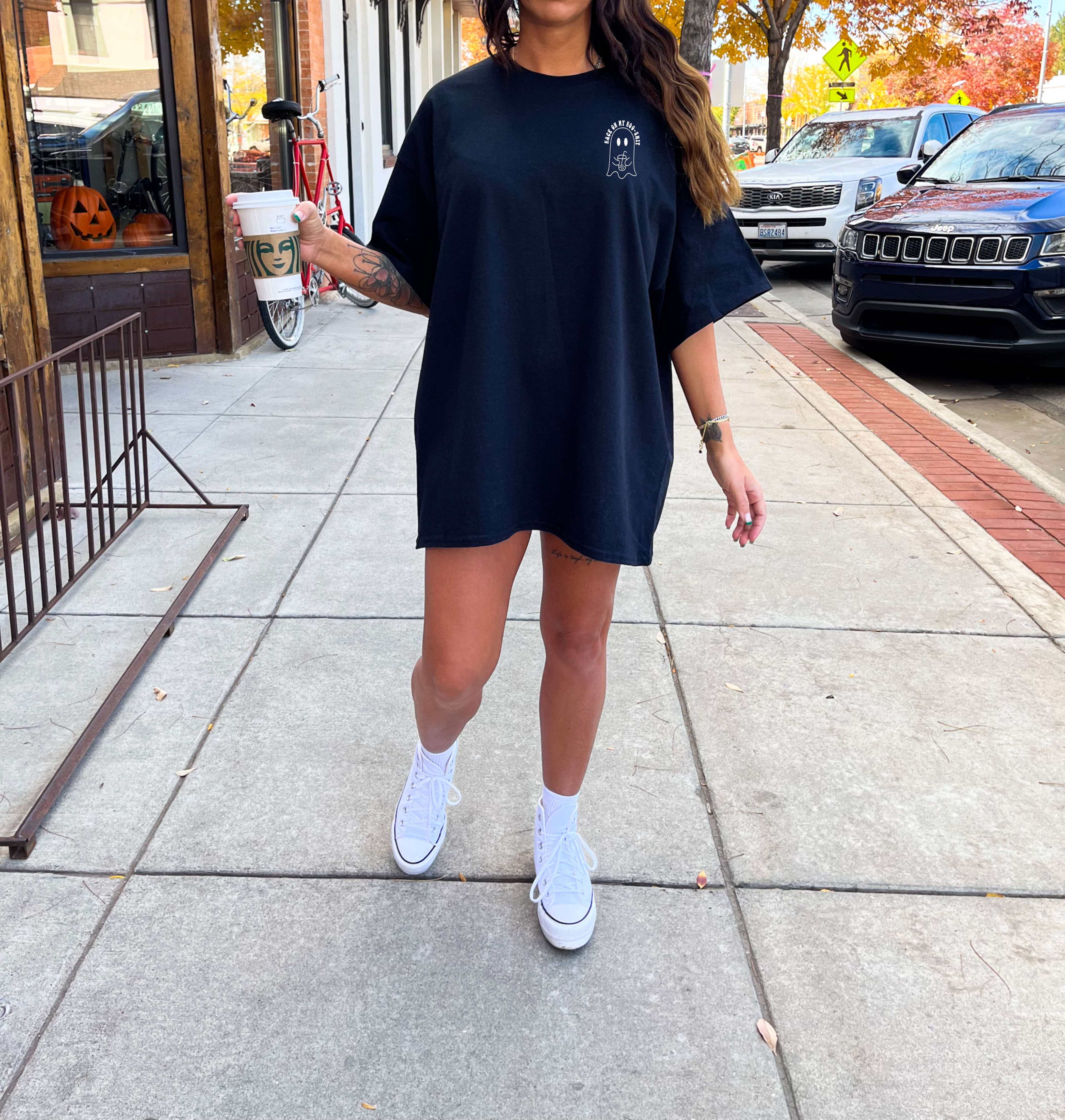 Black graphic t-shirt from Shop Karma Tees with bold "Back on my Boo Shit" print, casual fit, and soft cotton fabric.