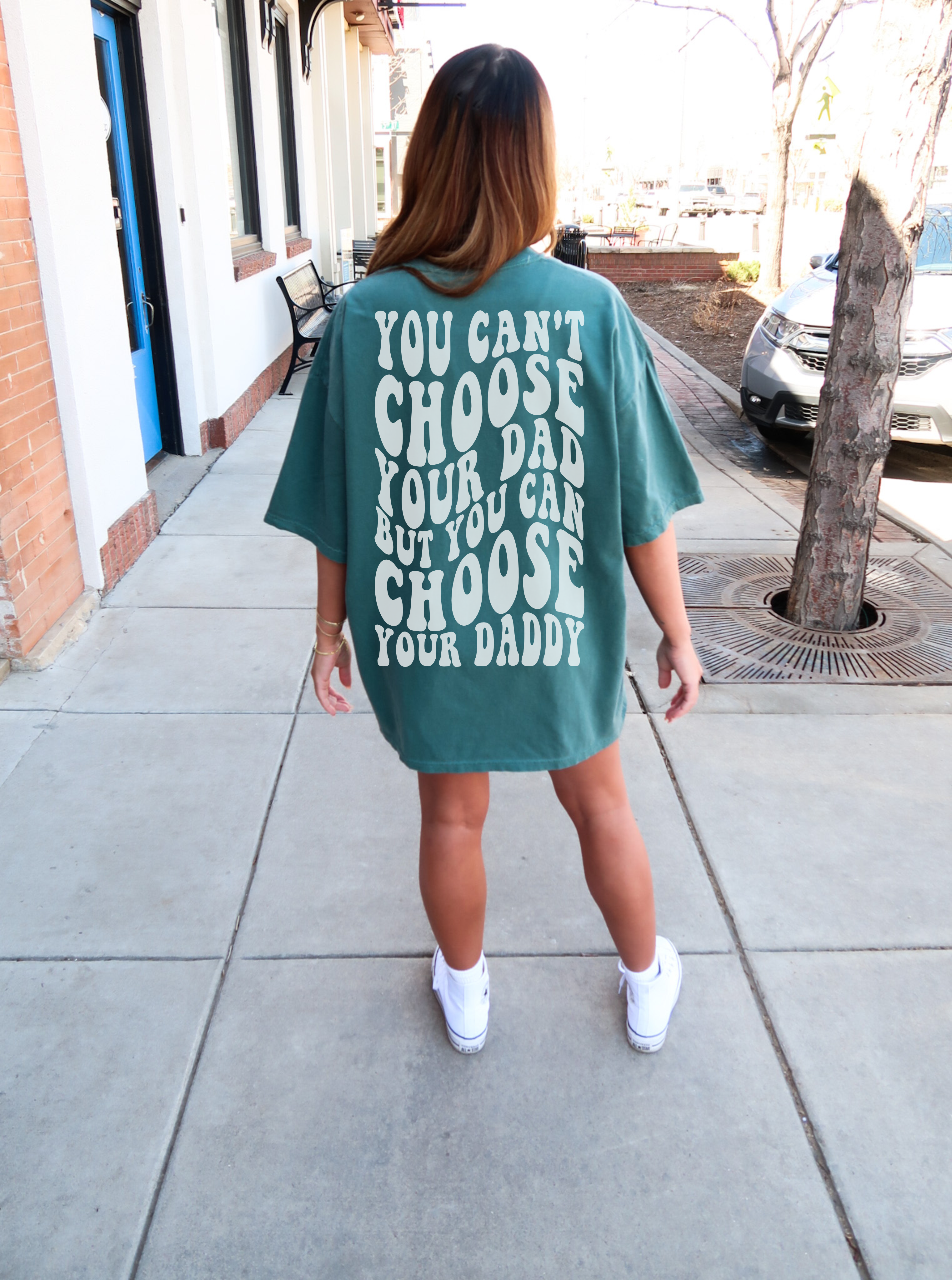 Choose Your Daddy graphic T-shirt by Shop Karma Tees featuring bold text and casual fit on a comfortable cotton tee.