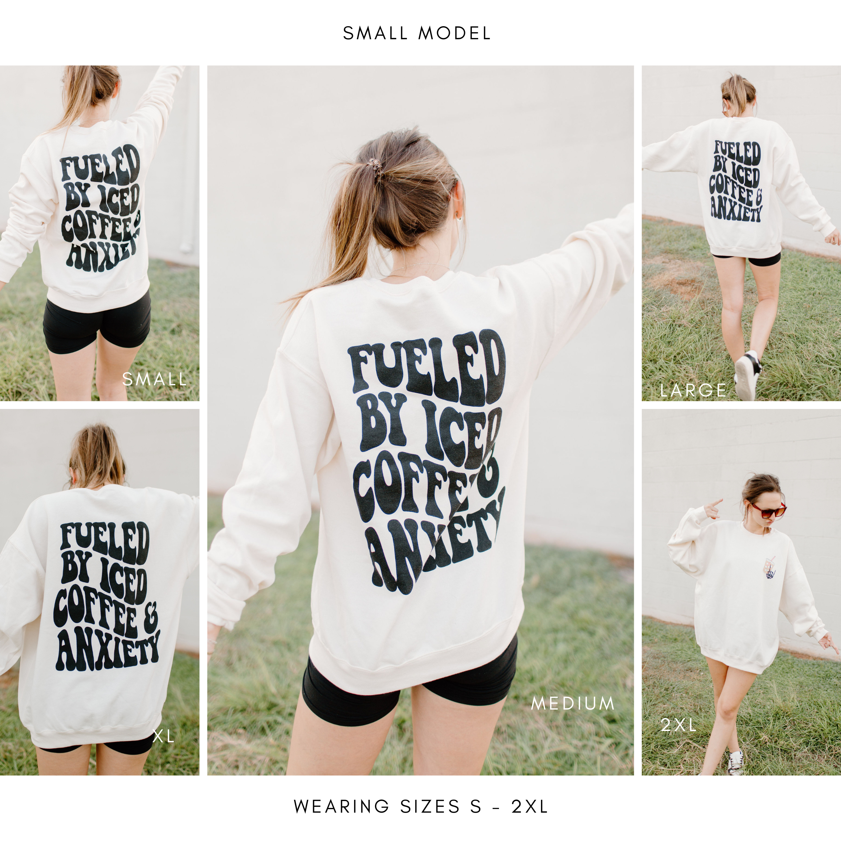 Coffee and Anxiety graphic sweatshirt by Shop Karma Tees featuring a summer-themed Instagram post template with five photos in a grid.