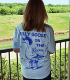 Silly Goose on the Loose graphic tee featuring a playful goose illustration, casual crewneck, and colorful design by Shop Karma Tees