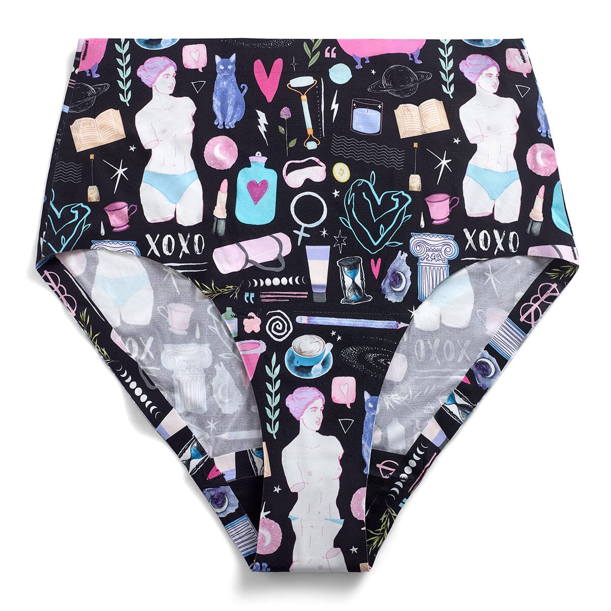 Spirit Nest period underwear featuring moon phase design, soft apparel for comfortable menstrual protection.
